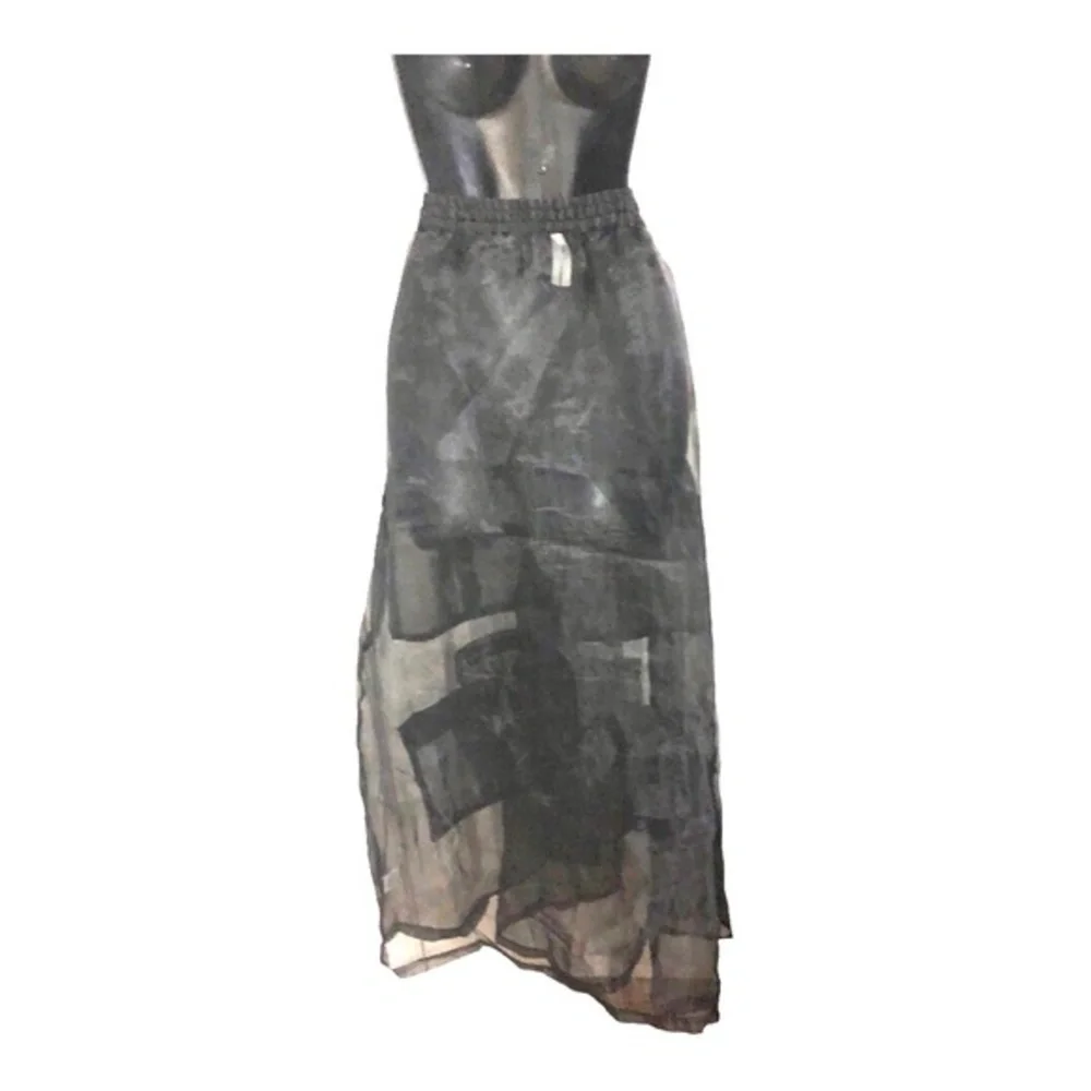 Black goth style sheer mesh chiffon cargo style full skirt size medium new‎